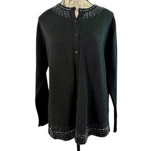 Rochelle California Vintage 80’s Retro Chic Black Beaded Cardigan Sweater Size M